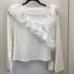 Chic White Ruffle Long Sleeve Top